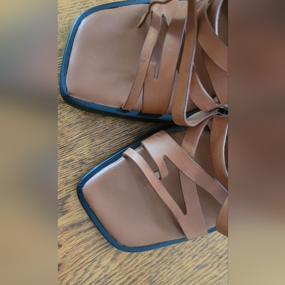 Jeffrey Campbell "Impulsive" Tan Strappy Heels With Bronze Metal Heel - Picture 6 of 8